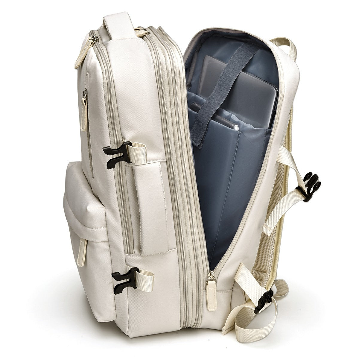 POFOKO PV24 Capacity Expandable Travel Backpack Student Laptop Carrying Daypack with USB Port - Beige