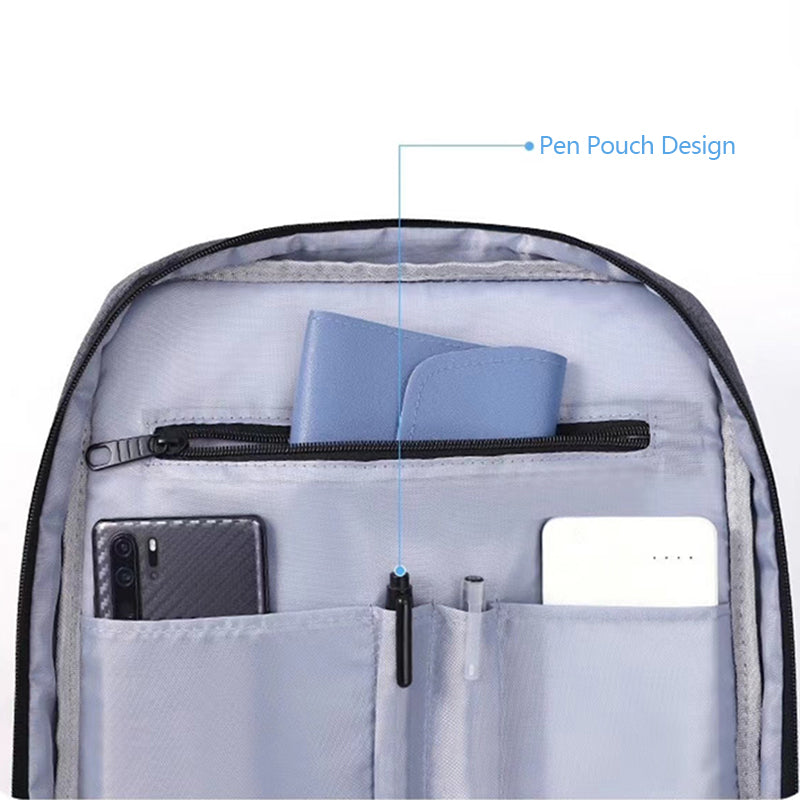 14-15.6 inch Laptop Backpack Oxford Cloth Dual Layer Outdoor Travel Bag with Outer USB Port - Grey