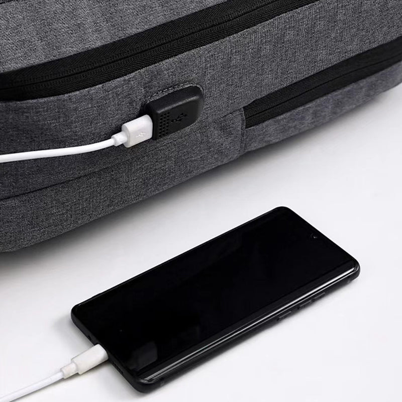 14-15.6 inch Laptop Backpack Oxford Cloth Dual Layer Outdoor Travel Bag with Outer USB Port - Grey