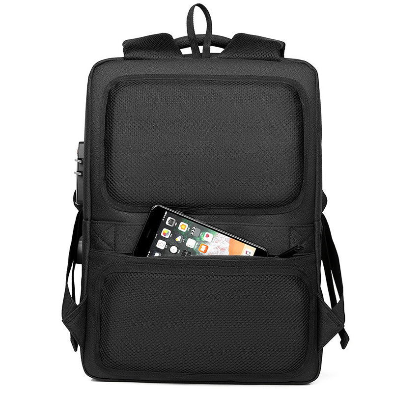 16.1 inch Laptop Backpack with Anti-Theft Lock Oxford Cloth Notebook Shoulder Bag - Black