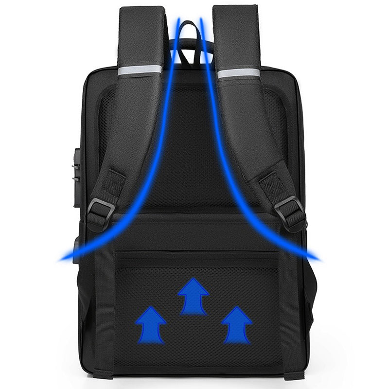 16.1 inch Laptop Backpack with Anti-Theft Lock Oxford Cloth Notebook Shoulder Bag - Black