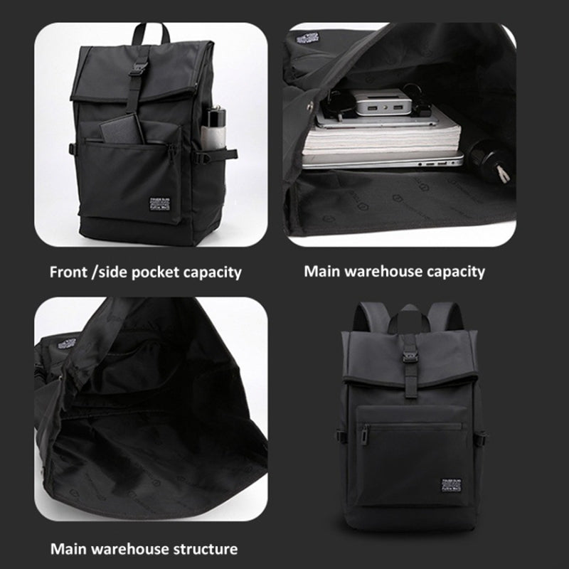 16-Inch Laptop Backpack Large Capacity Oxford Cloth Travel Bag - Black