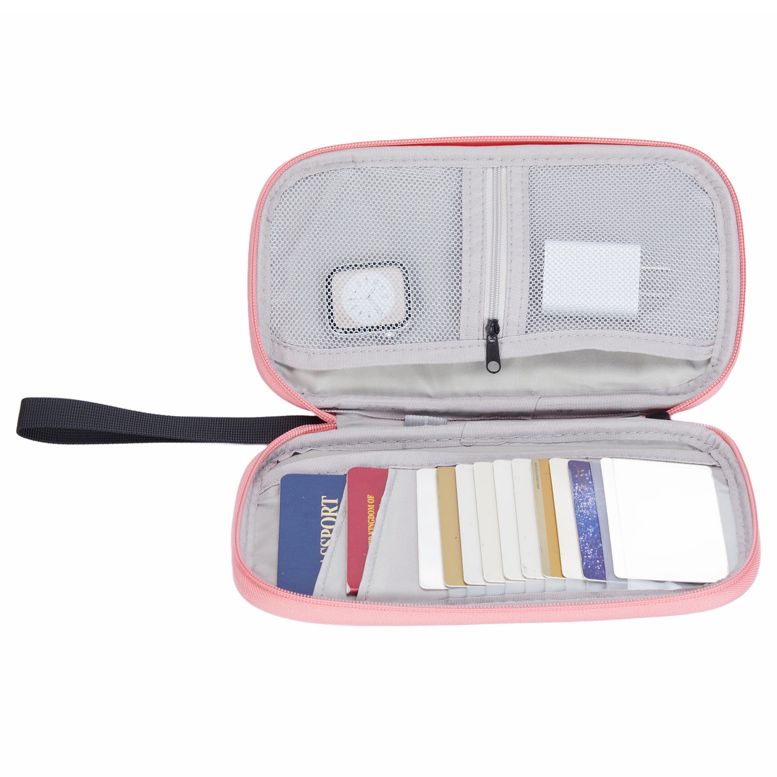 PU Multifunctional Phone Accessories Storage Bag, Passport Pouch with Small Hanging Rope - Pink