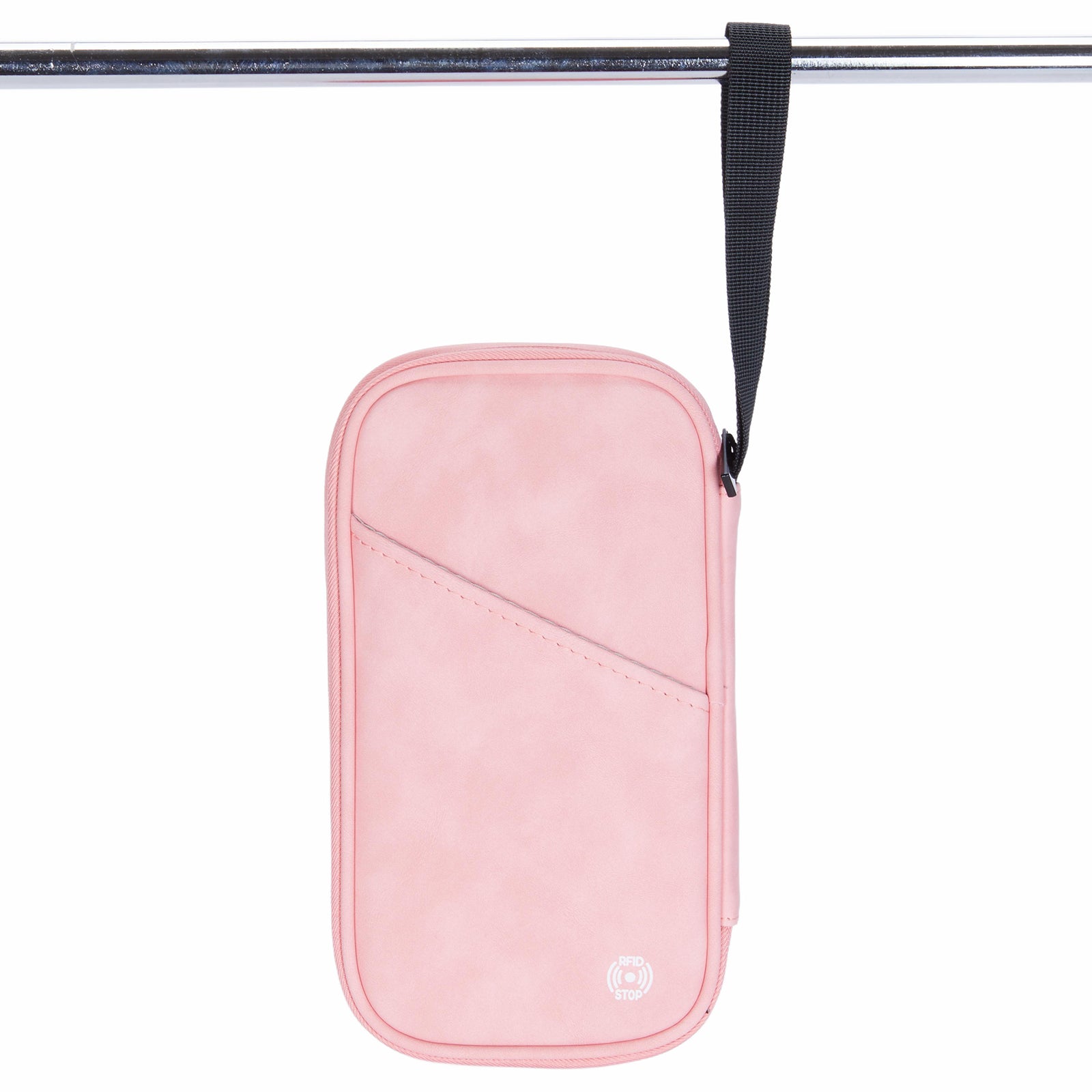 PU Multifunctional Phone Accessories Storage Bag, Passport Pouch with Small Hanging Rope - Pink