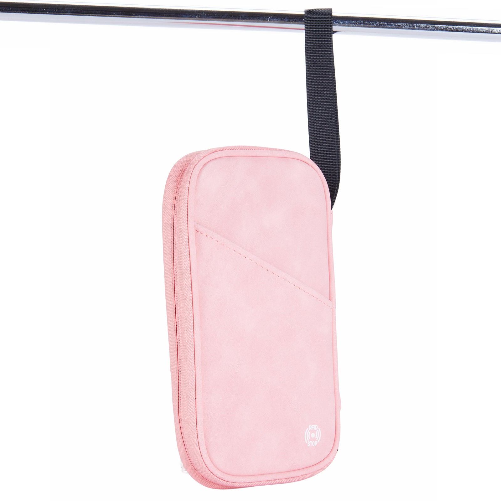 PU Multifunctional Phone Accessories Storage Bag, Passport Pouch with Small Hanging Rope - Pink