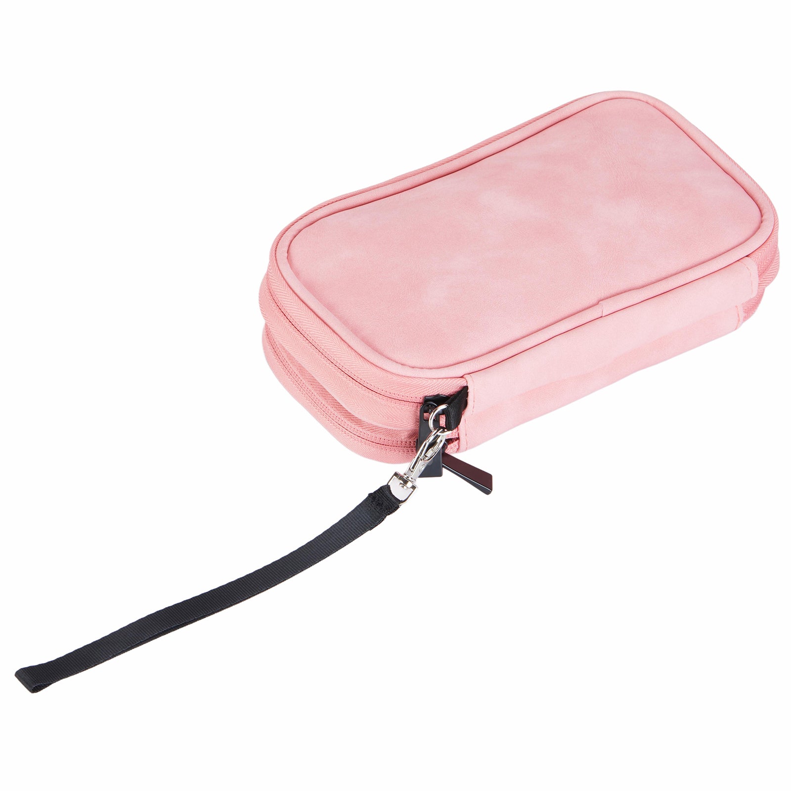 2-Layer Data Cable Storage Bag PU Leather Digital Accessories Organizer Pouch - Pink