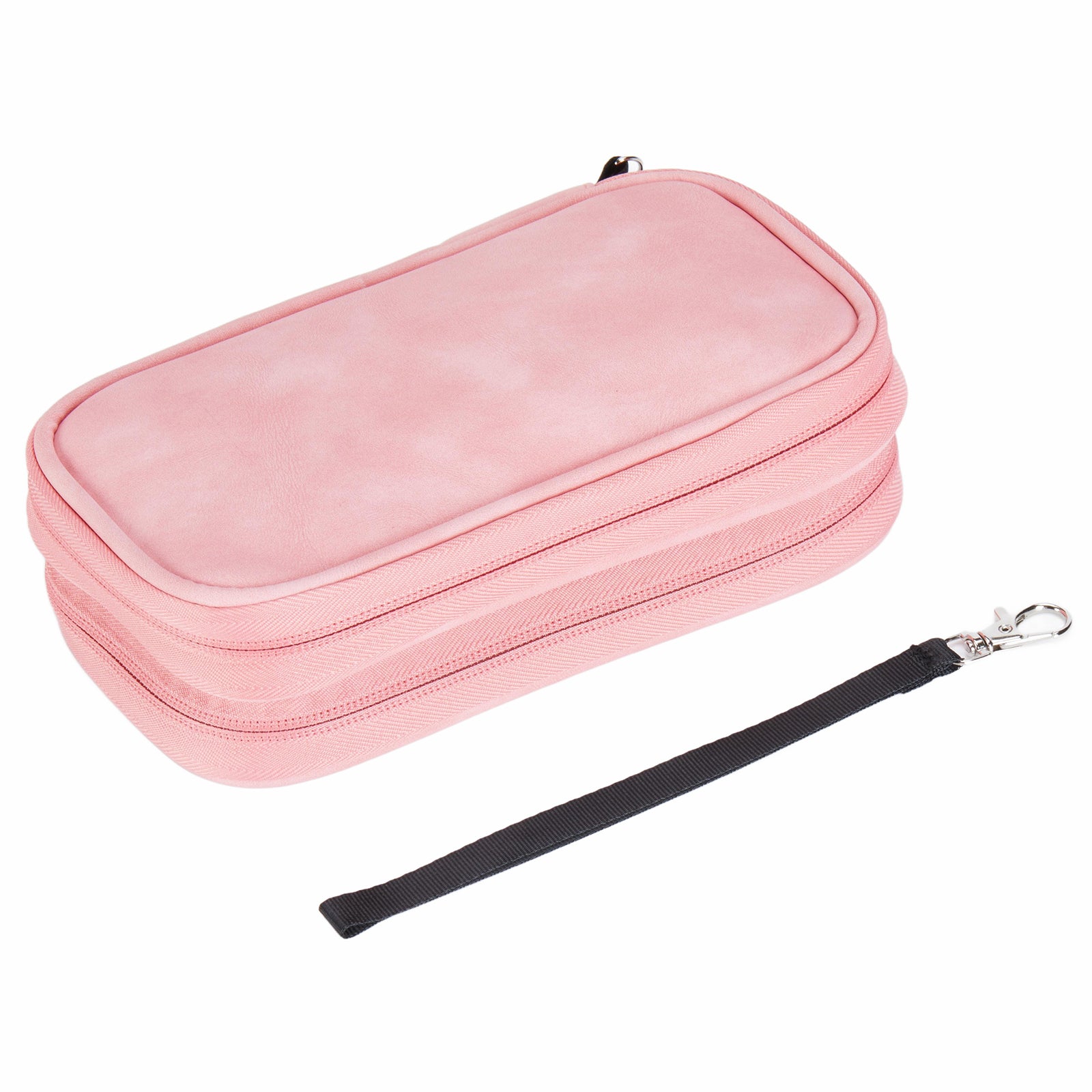 2-Layer Data Cable Storage Bag PU Leather Digital Accessories Organizer Pouch - Pink