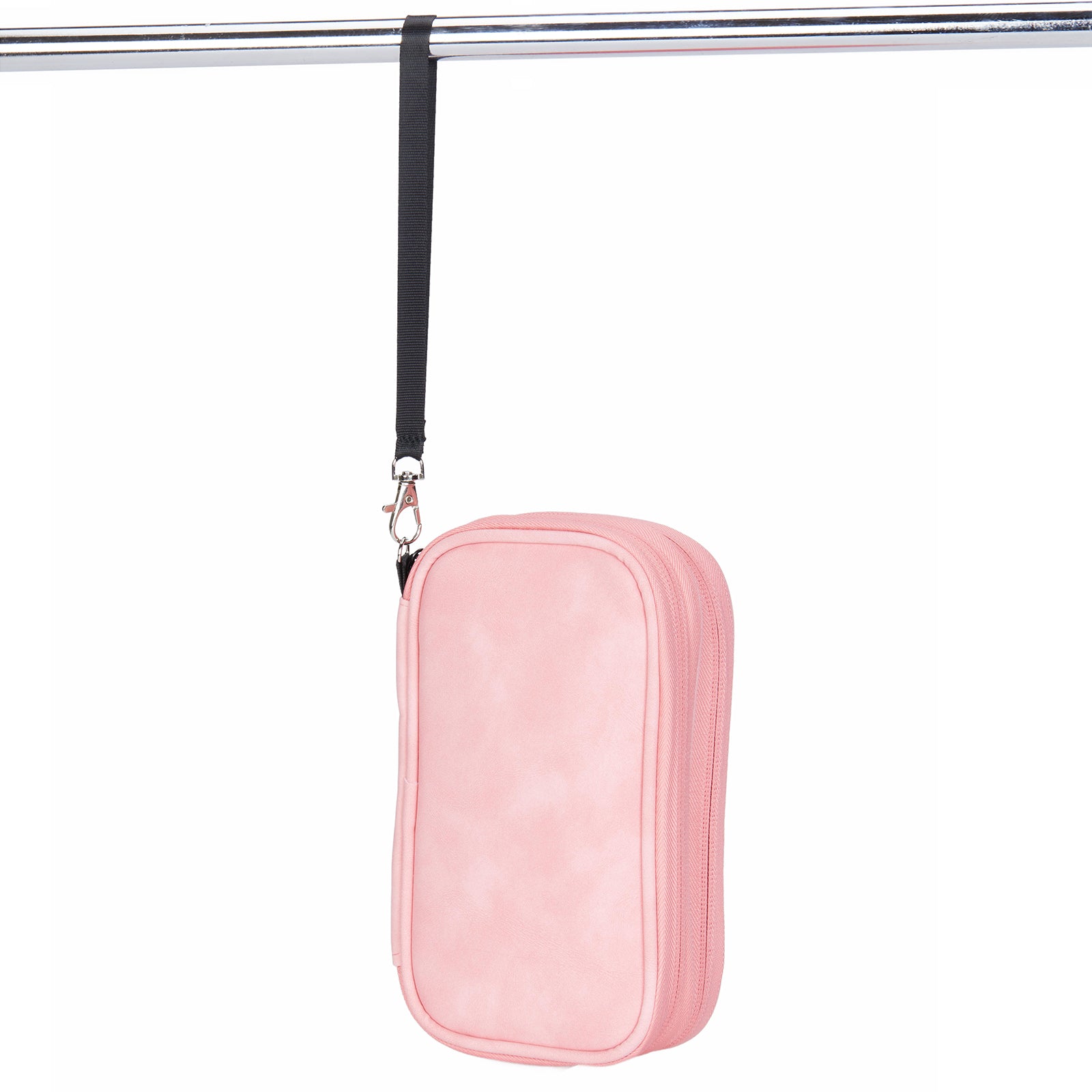 2-Layer Data Cable Storage Bag PU Leather Digital Accessories Organizer Pouch - Pink
