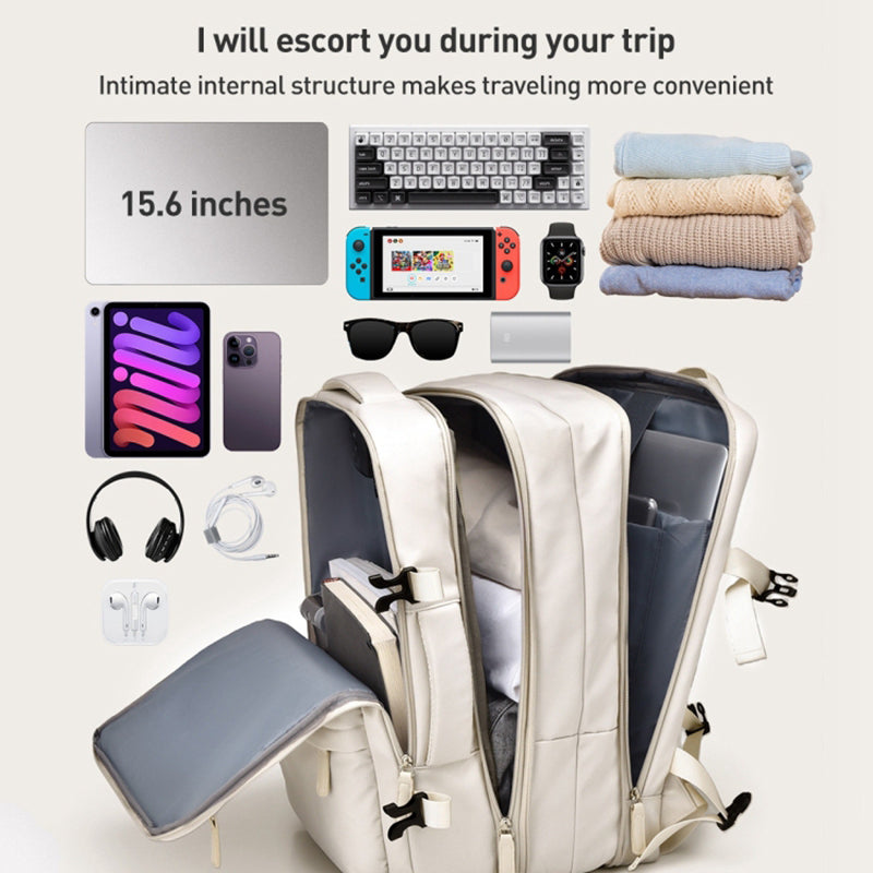 Travel Backpack Fit 15.6 Inch Laptop Computer Work Bag with USB Charging Port - Beige