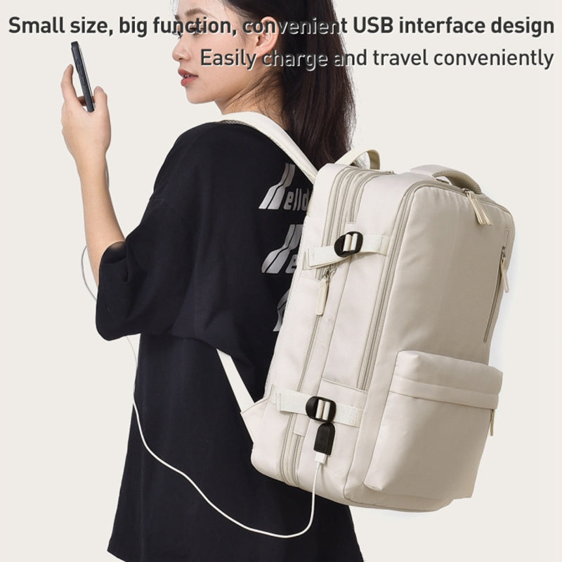 Travel Backpack Fit 15.6 Inch Laptop Computer Work Bag with USB Charging Port - Beige
