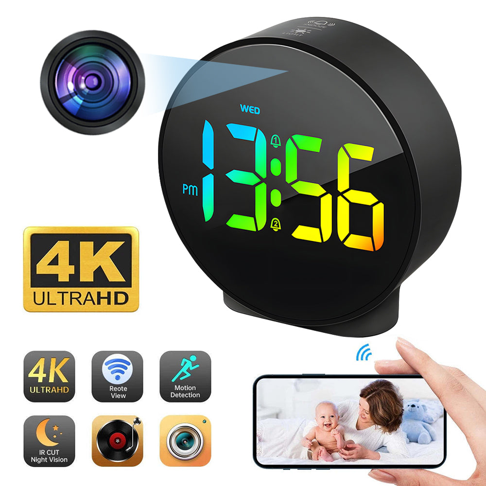 Multifunction WiFi Smart Clock Camera Baby Pet Monitor for Home Security - Round