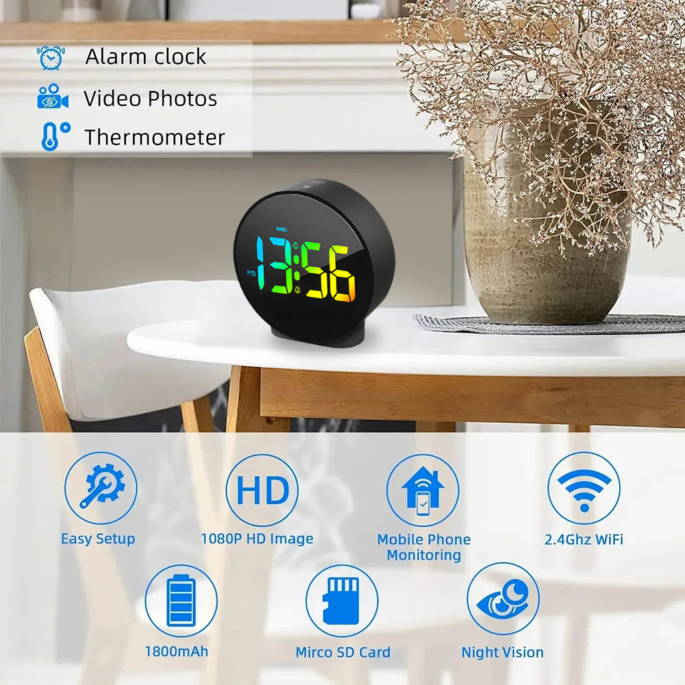 Multifunction WiFi Smart Clock Camera Baby Pet Monitor for Home Security - Round