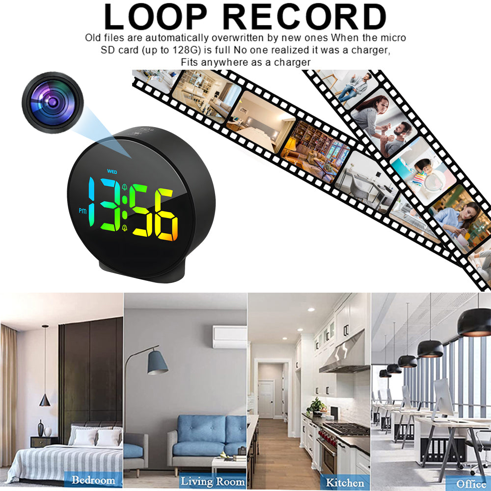 Multifunction WiFi Smart Clock Camera Baby Pet Monitor for Home Security - Round