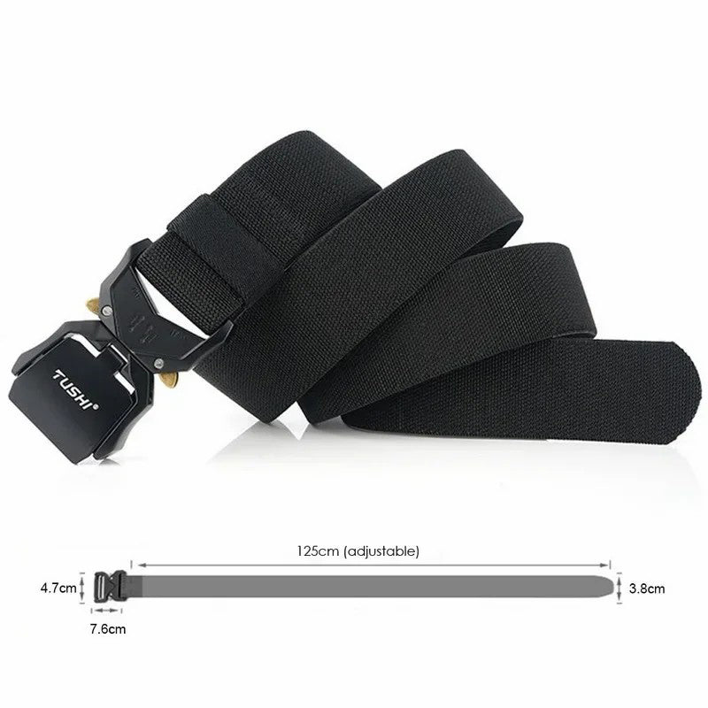 TUSHI 3.8cm Men Tactical Belt Military Nylon Waistband with Aluminum Alloy Quick Release Buckle - Black