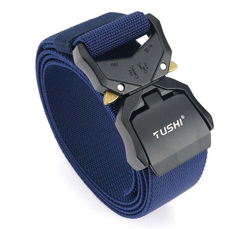 TUSHI 3.8cm Men Tactical Belt Military Nylon Waistband with Aluminum Alloy Quick Release Buckle - Black