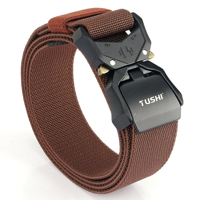 TUSHI 3.8cm Men Tactical Belt Military Nylon Waistband with Aluminum Alloy Quick Release Buckle - Black