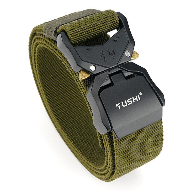 TUSHI 3.8cm Men Tactical Belt Military Nylon Waistband with Aluminum Alloy Quick Release Buckle - Black