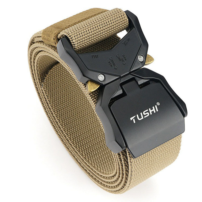 TUSHI 3.8cm Men Tactical Belt Military Nylon Waistband with Aluminum Alloy Quick Release Buckle - Black