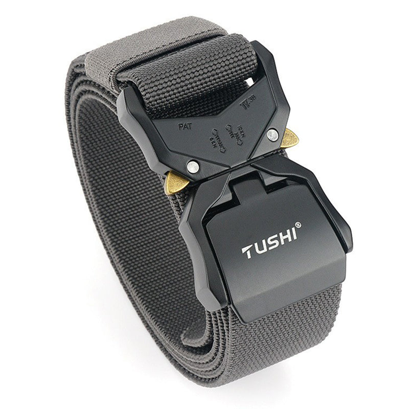 TUSHI 3.8cm Men Tactical Belt Military Nylon Waistband with Aluminum Alloy Quick Release Buckle - Black