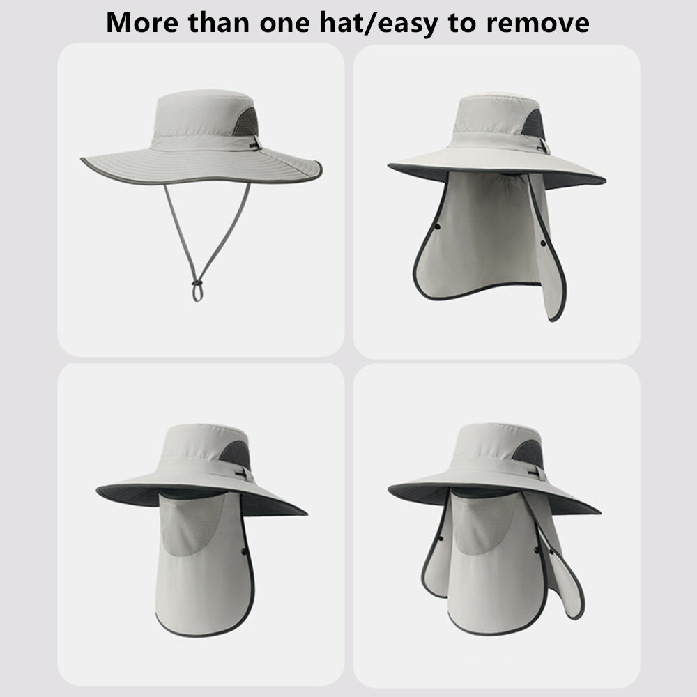 XMZ273 55-60CM UV Protection Nylon Fishing Hat Cap with Detachable Face Cover