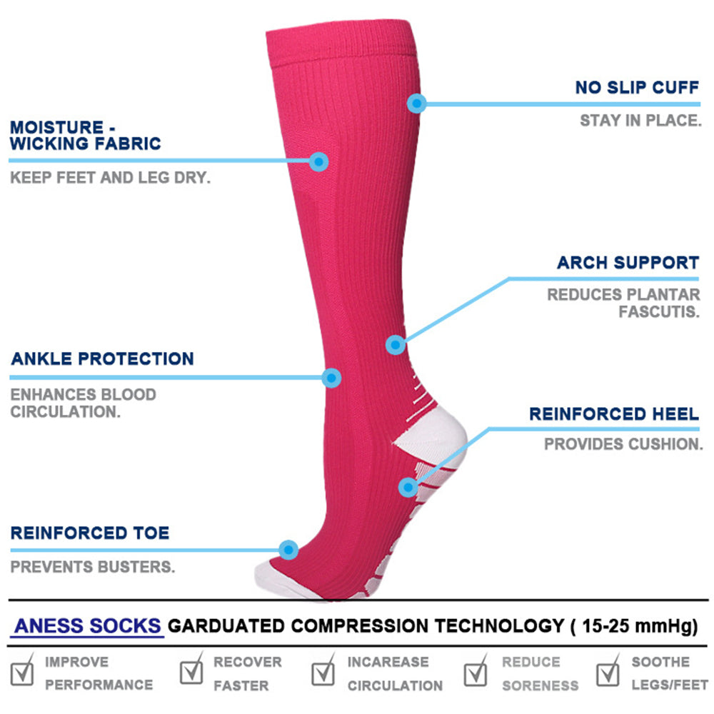 1 Pair High Compression Socks Circulation Knee High Socks Yoga Sports Hiking Running Stockings