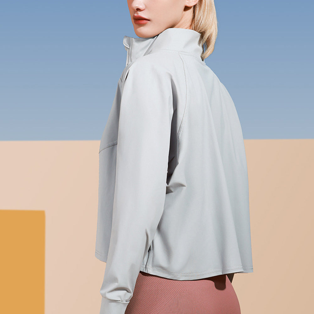 GOLOVEJOY FSY10 Anti-UV Spandex and Nylon Workout Jackets Long Sleeve Full Zip Cropped Shirts