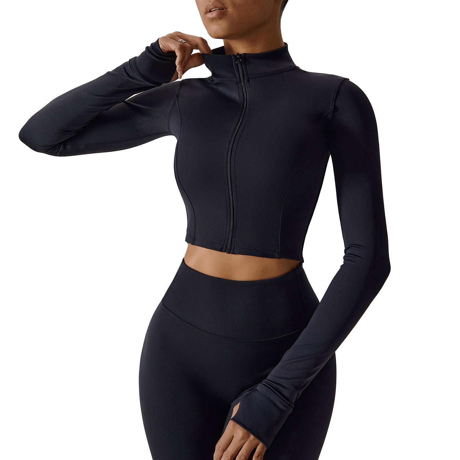 8047 Slim Fit Zippered Long Sleeve Yoga Coat Women Fitness Running Sports Top