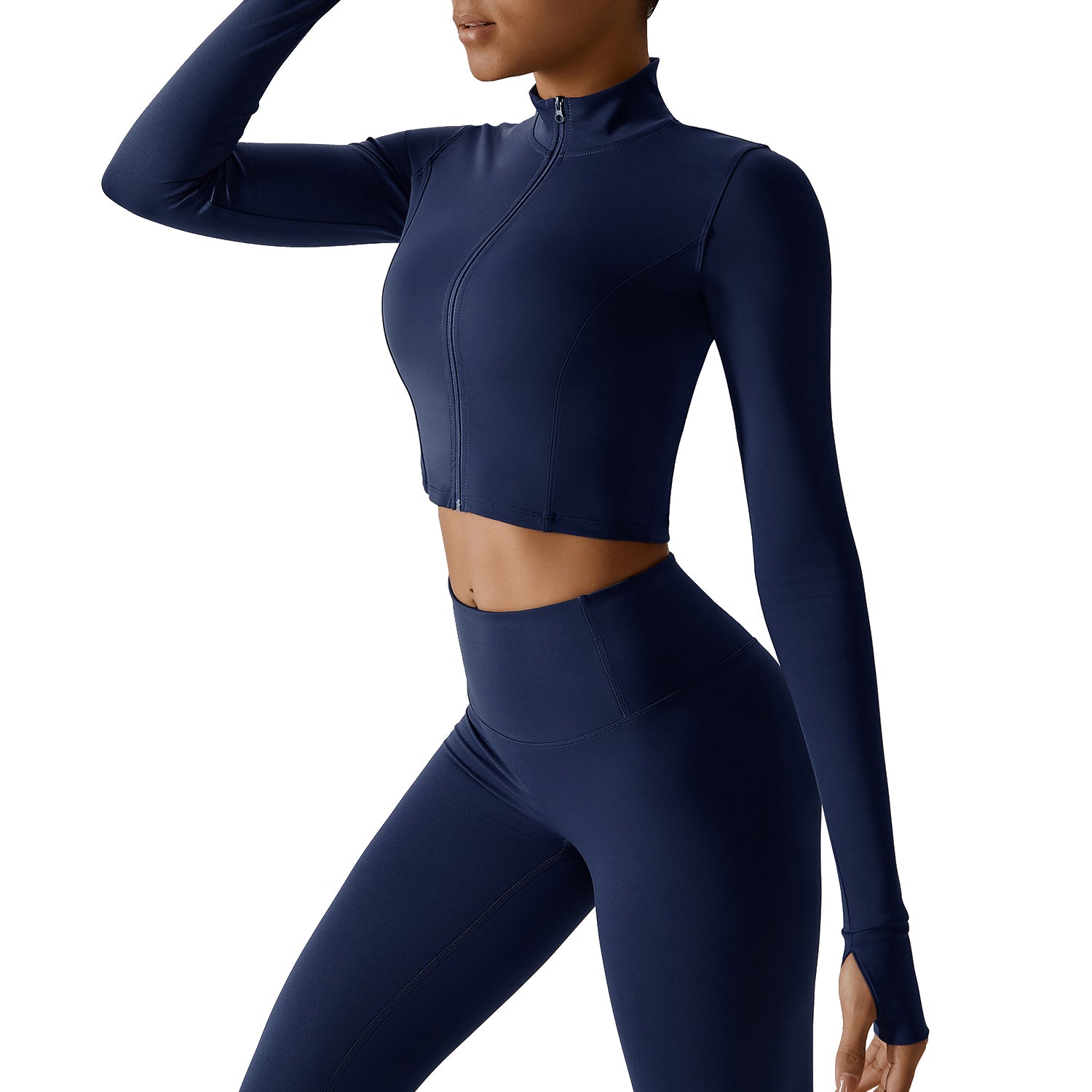 8047 Slim Fit Zippered Long Sleeve Yoga Coat Women Fitness Running Sports Top