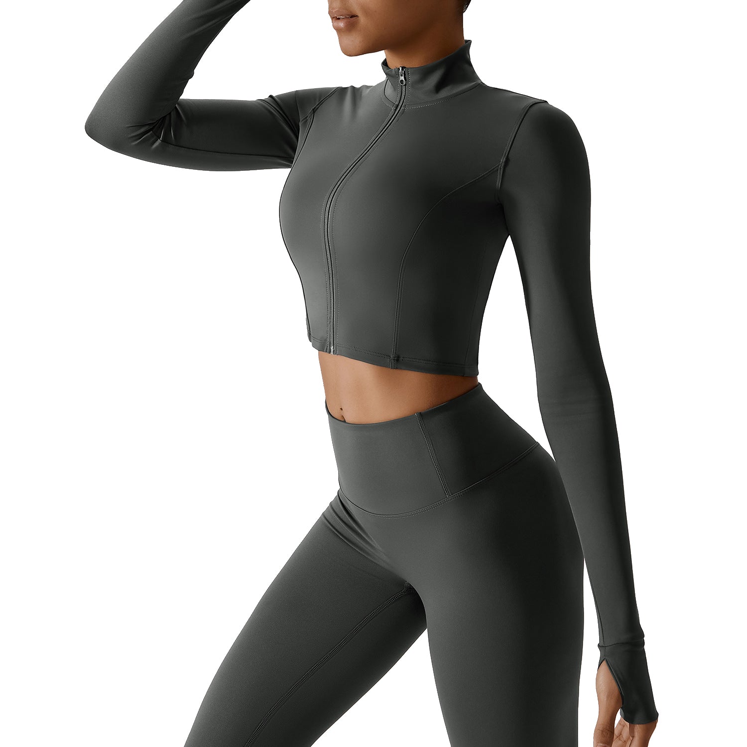 8047 Slim Fit Zippered Long Sleeve Yoga Coat Women Fitness Running Sports Top