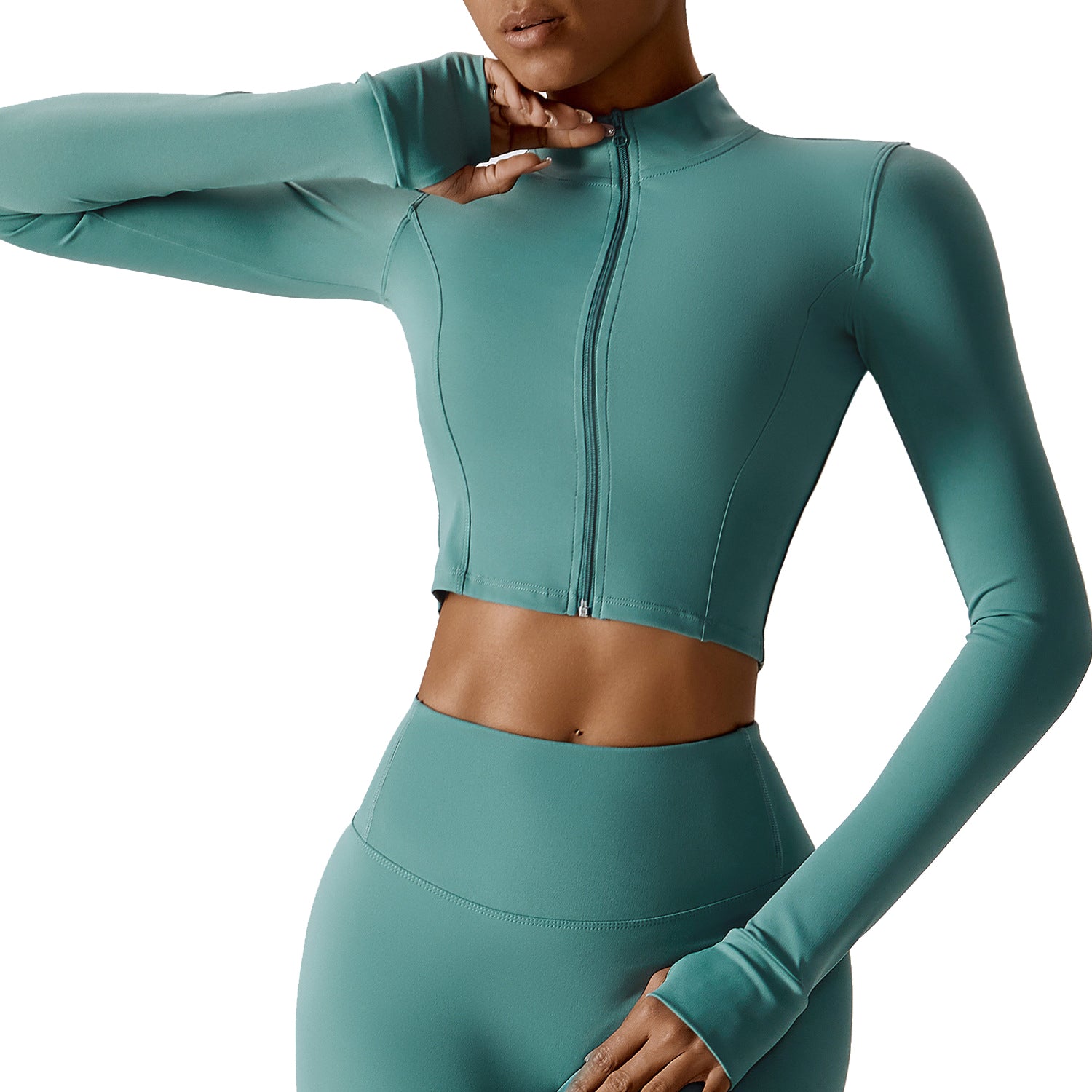 8047 Slim Fit Zippered Long Sleeve Yoga Coat Women Fitness Running Sports Top