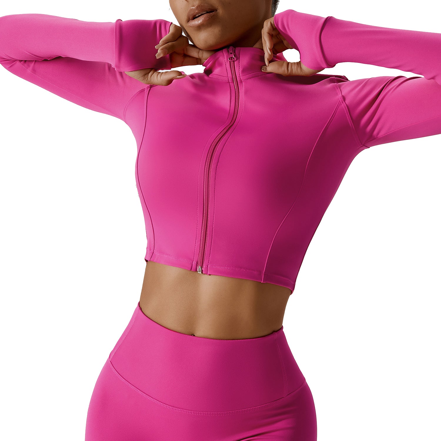 8047 Slim Fit Zippered Long Sleeve Yoga Coat Women Fitness Running Sports Top