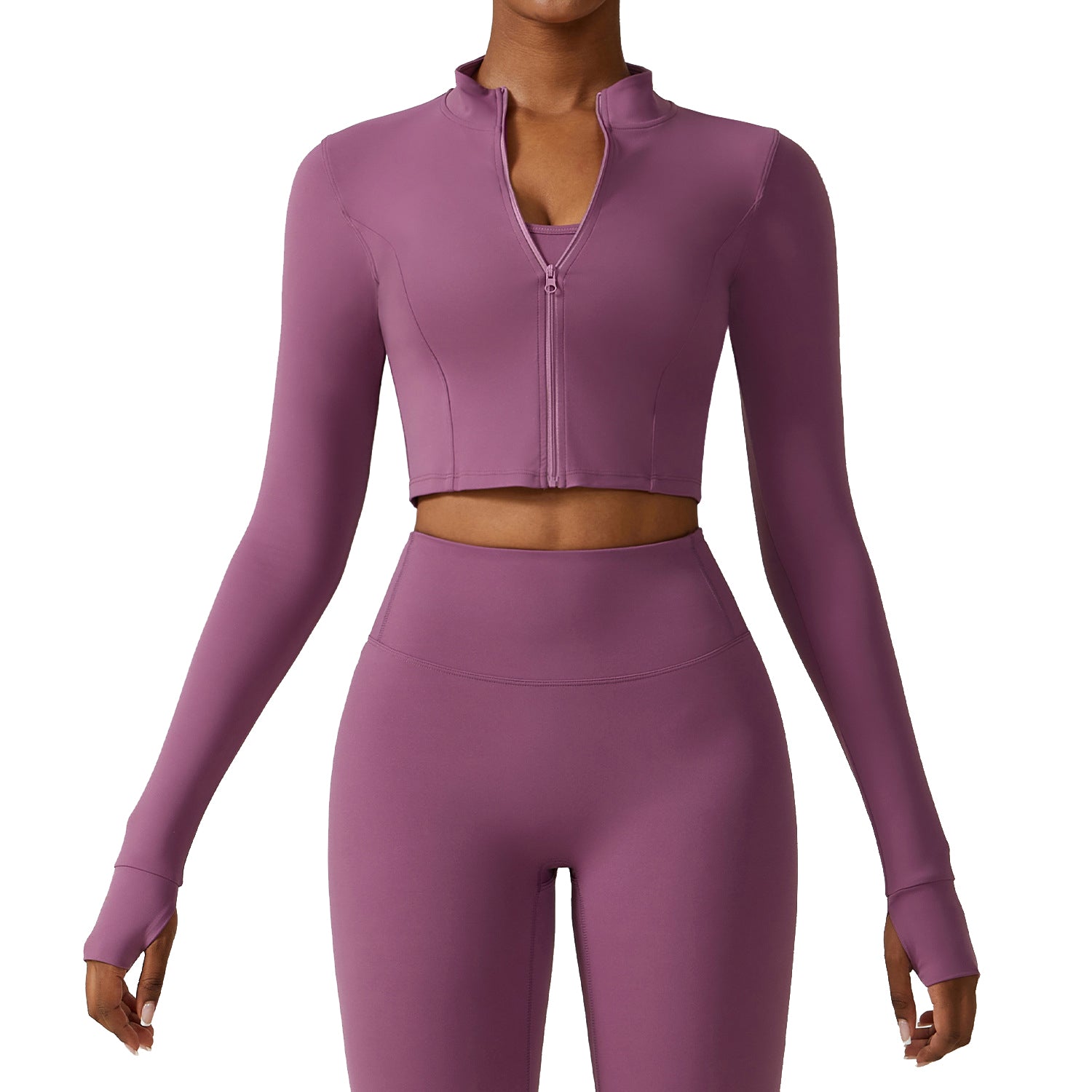 8047 Women Zippered Long Sleeve Yoga Coat Slim Fit Quick-drying Fitness Running Sports Top
