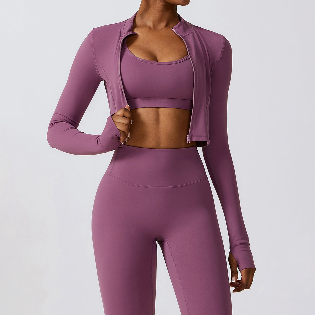 8047 Women Zippered Long Sleeve Yoga Coat Slim Fit Quick-drying Fitness Running Sports Top