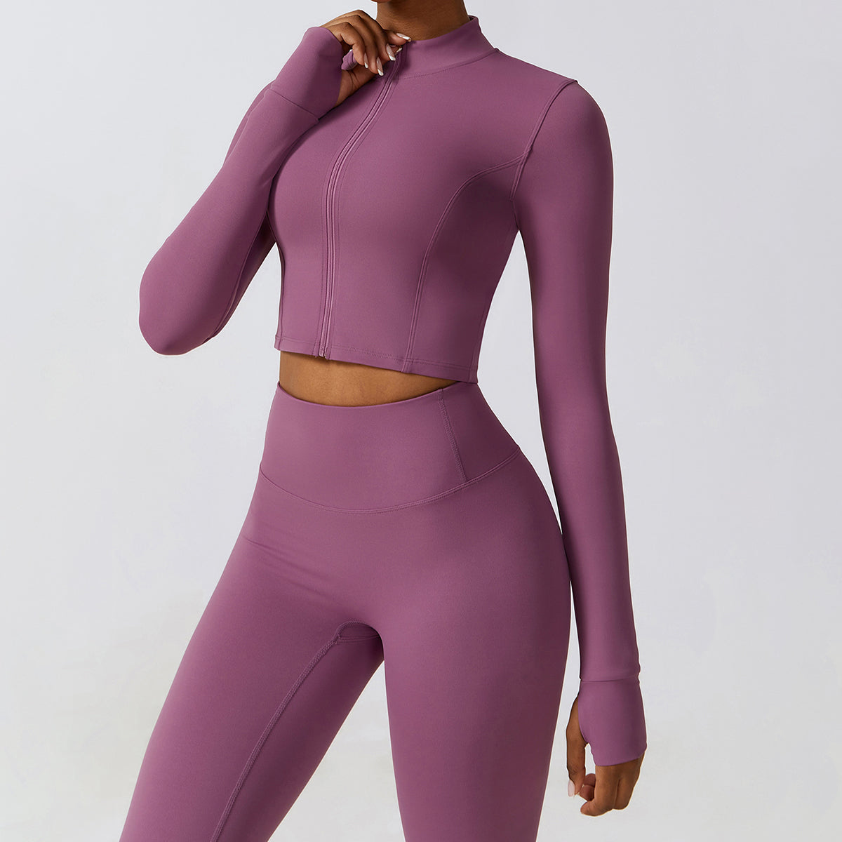8047 Women Zippered Long Sleeve Yoga Coat Slim Fit Quick-drying Fitness Running Sports Top