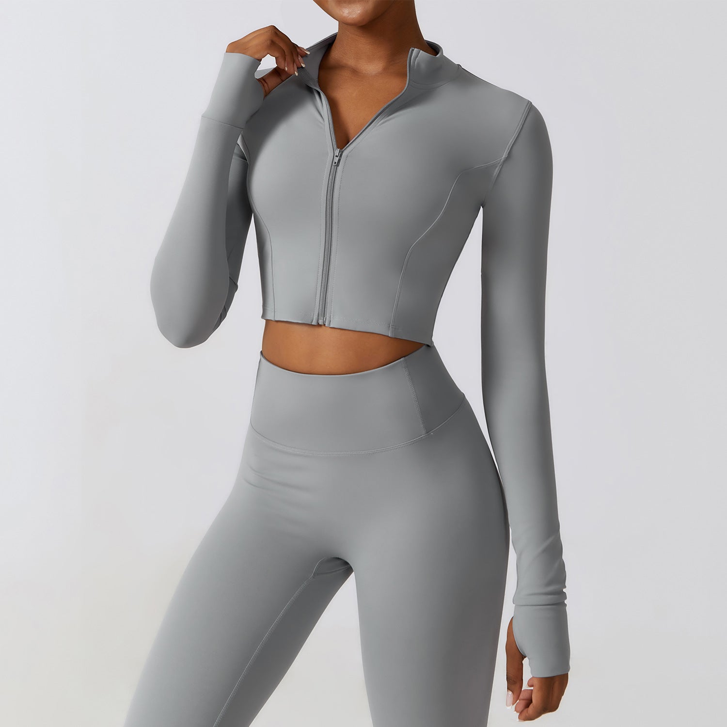 8047 Women Zippered Long Sleeve Yoga Coat Slim Fit Quick-drying Fitness Running Sports Top