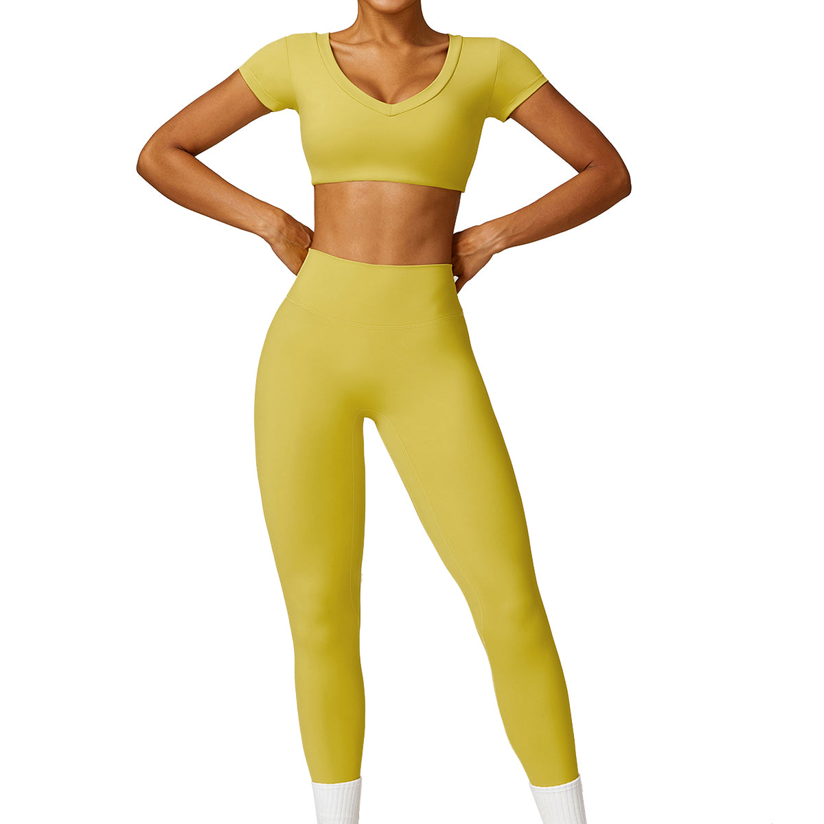 8552 Women Fitness Activewear Set Short Sleeve Crop Top and Leggings