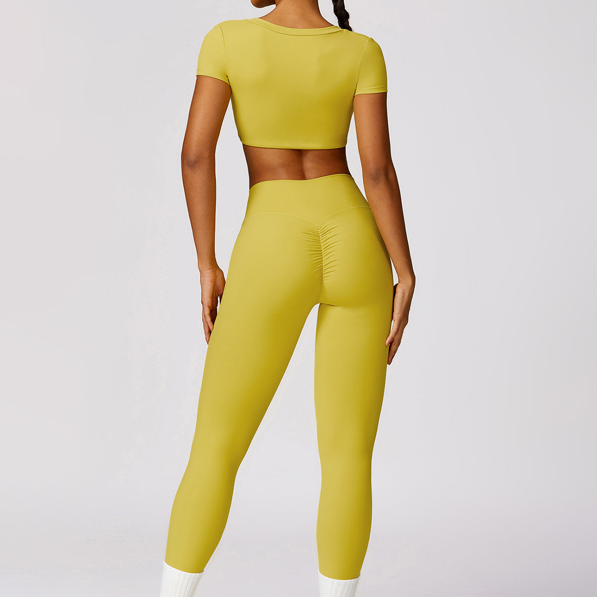 8552 Women Fitness Activewear Set Short Sleeve Crop Top and Leggings