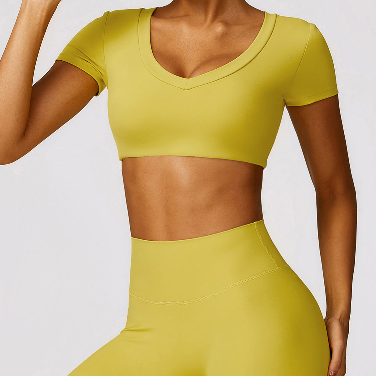 8552 Women Fitness Activewear Set Short Sleeve Crop Top and Leggings