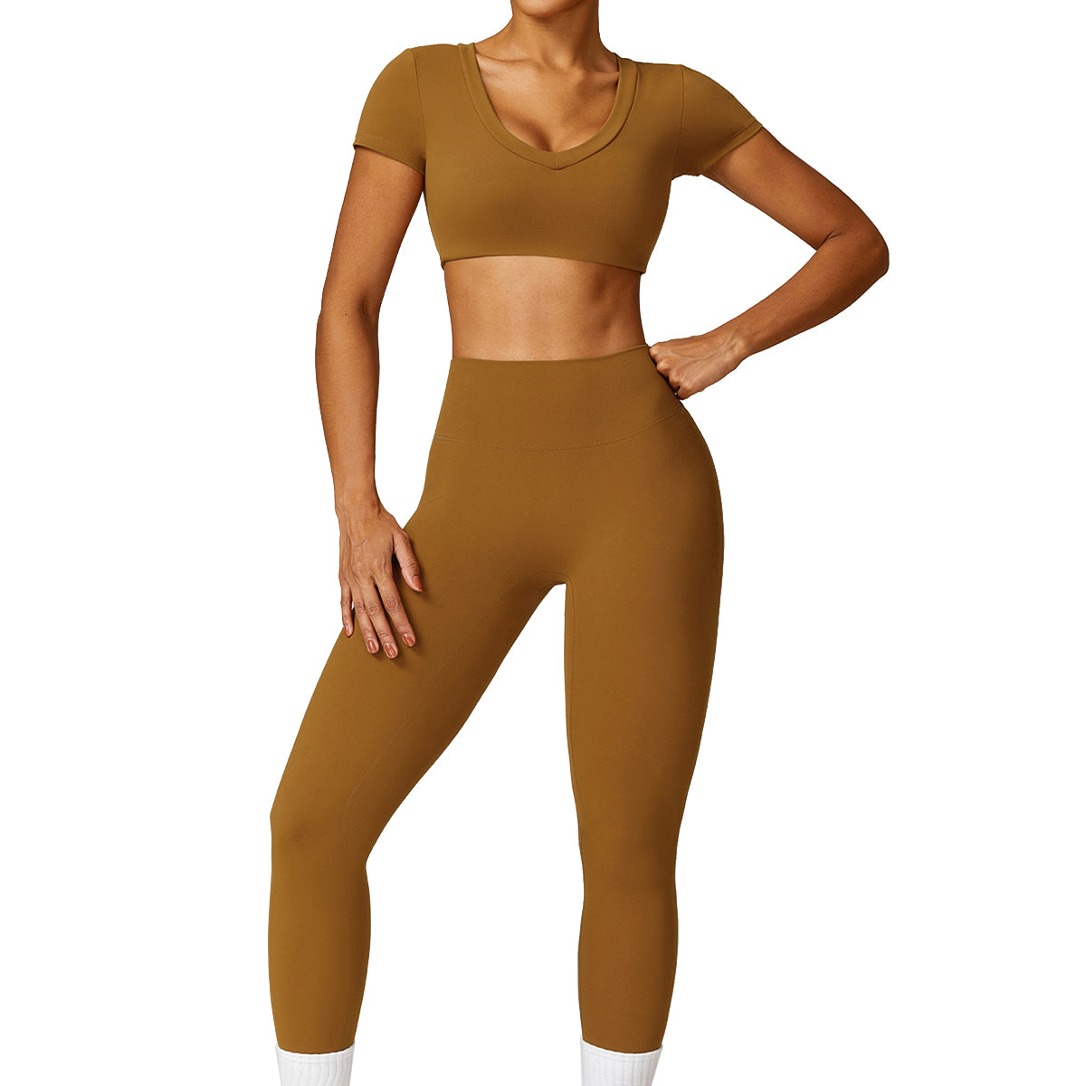8552 Women Fitness Activewear Set Short Sleeve Crop Top and Leggings