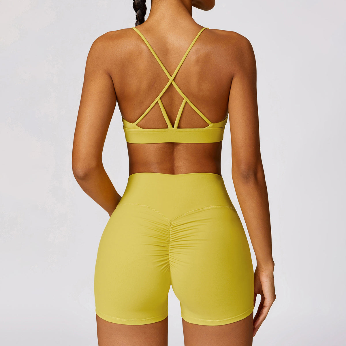 8552 Women Sports Backless Criss-Cross Bra and Shorts Pants