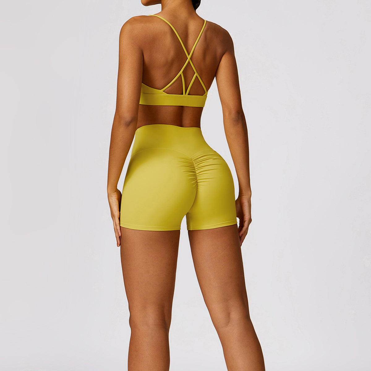 8552 Women Sports Backless Criss-Cross Bra and Shorts Pants