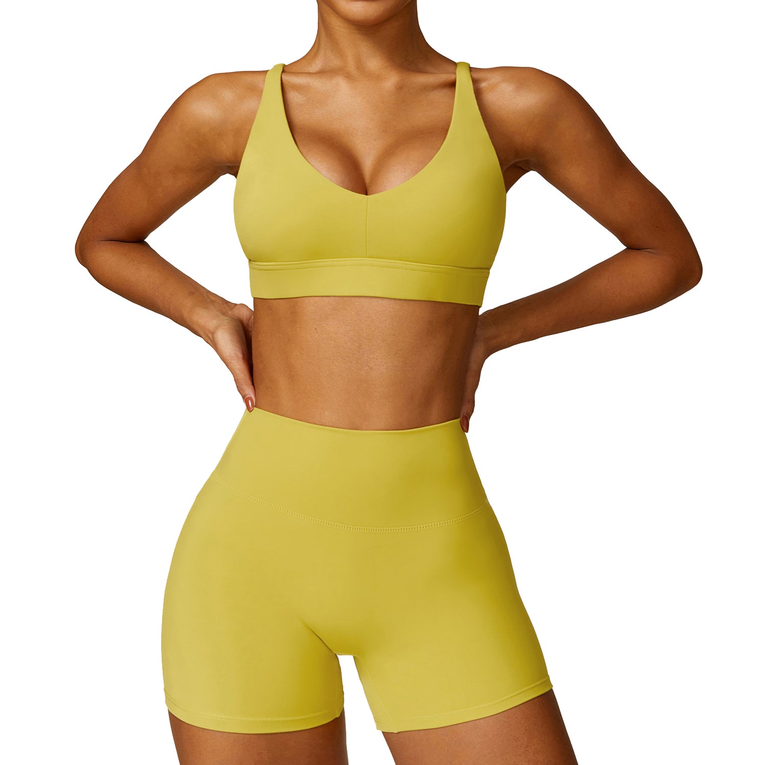 8552 Women Sports Backless Criss-Cross Bra and Shorts Pants