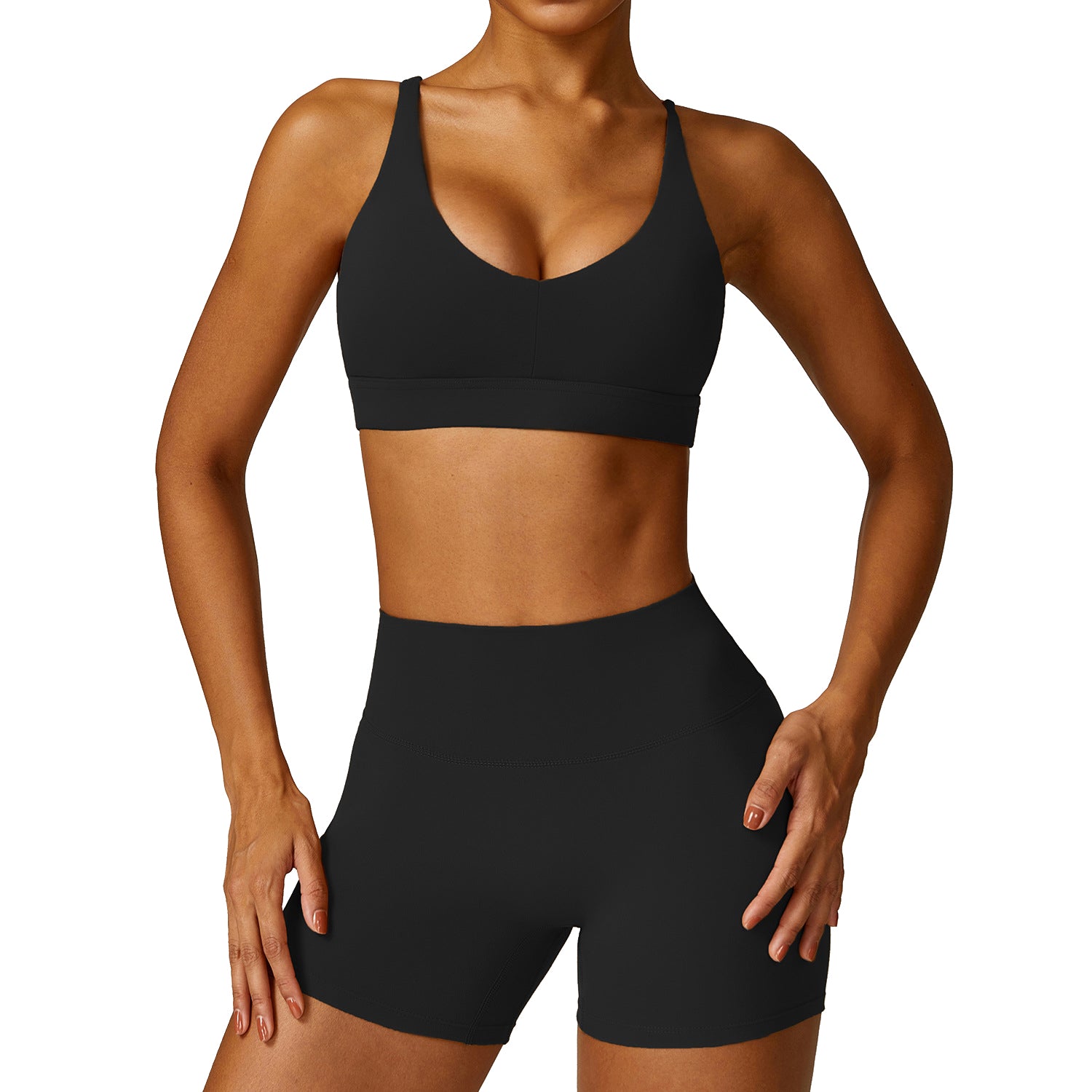 8552 Women Sports Backless Criss-Cross Bra and Shorts Pants