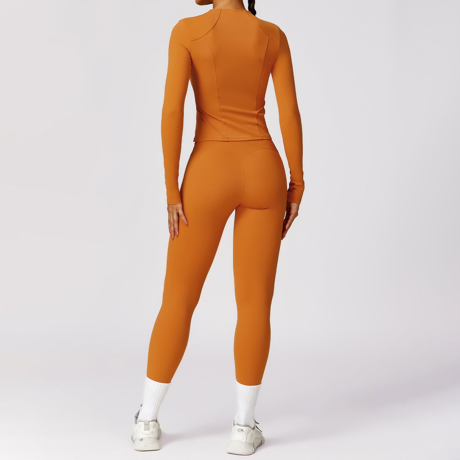 8455 Women Yoga Sports Suit Zipper Design Long Sleeve T-shirt Fitness Top and Pants