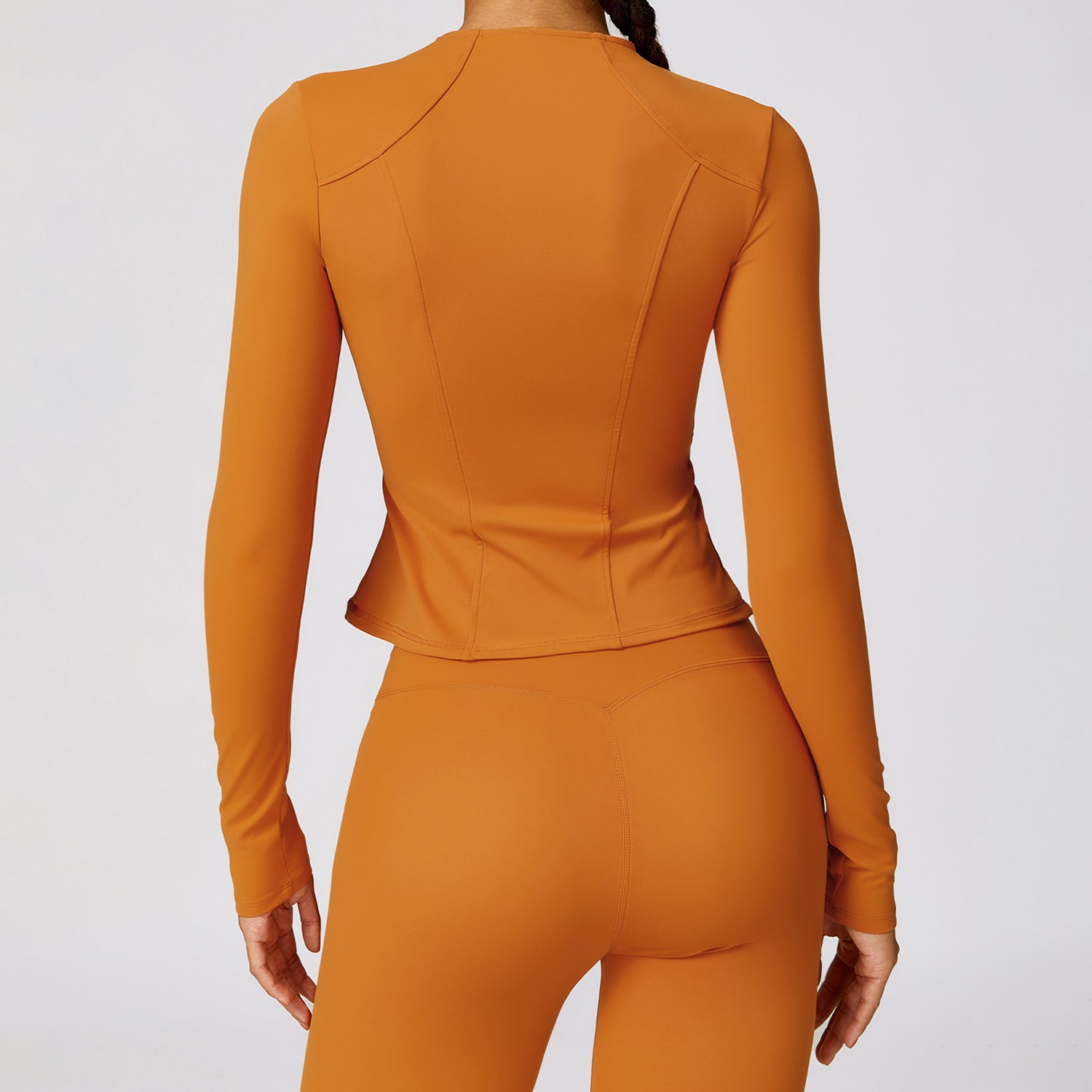 8455 Women Yoga Sports Suit Zipper Design Long Sleeve T-shirt Fitness Top and Pants
