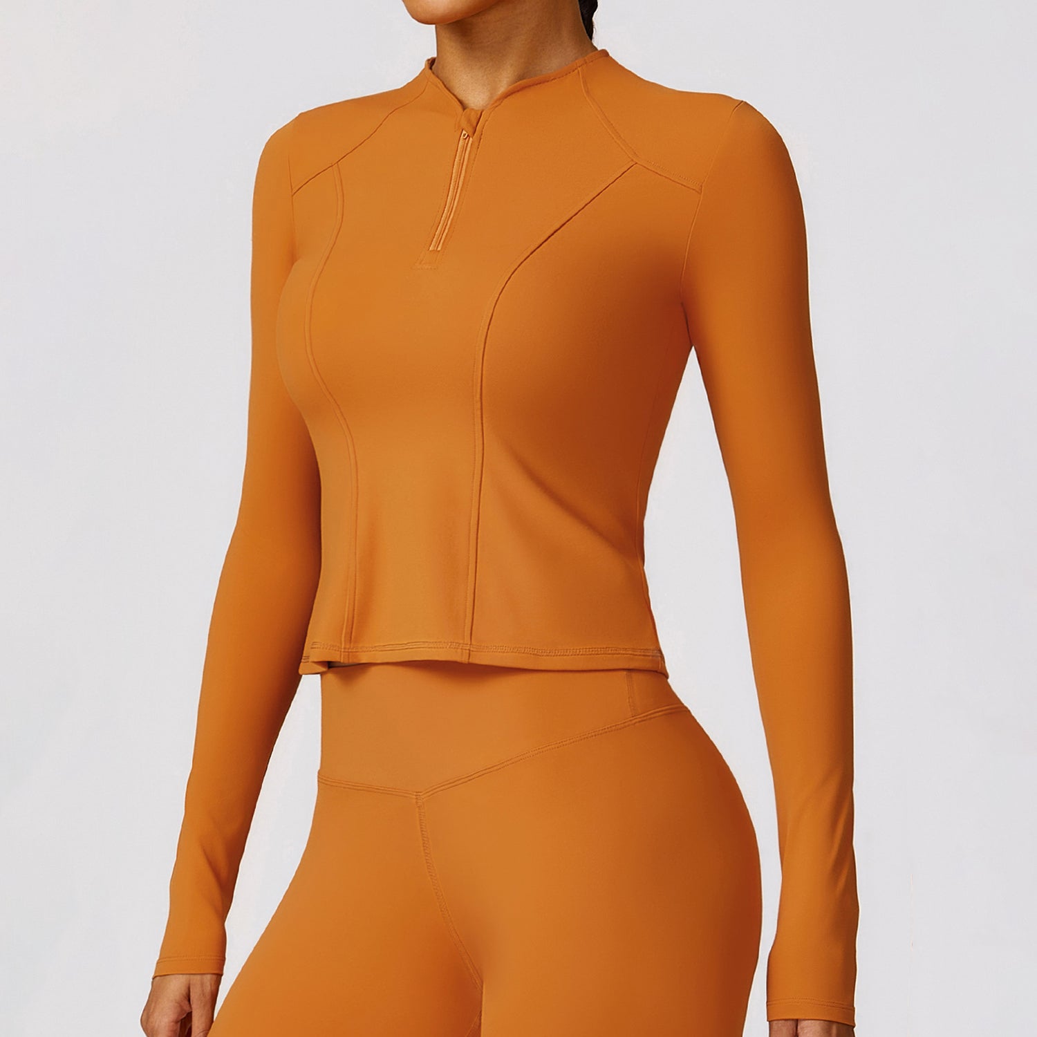 8455 Women Yoga Sports Suit Zipper Design Long Sleeve T-shirt Fitness Top and Pants