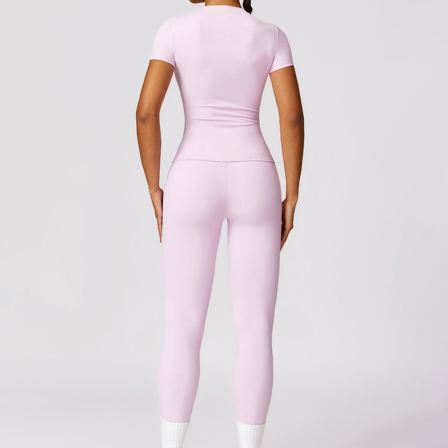 8455 Women Sports Suit Slim Fit Short Sleeve T-shirt Yoga Fitness Top and Pants
