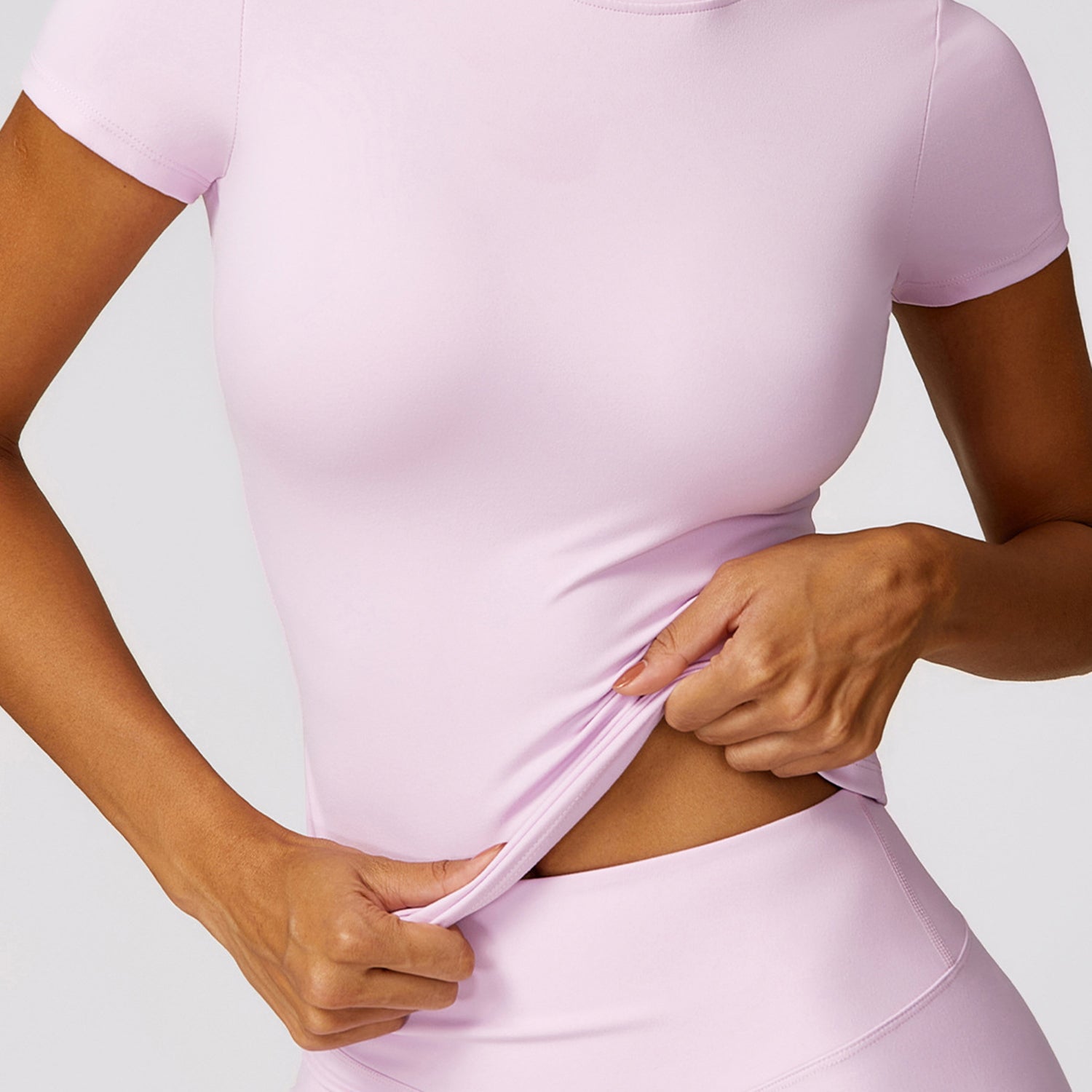 8455 Women Sports Suit Slim Fit Short Sleeve T-shirt Yoga Fitness Top and Pants
