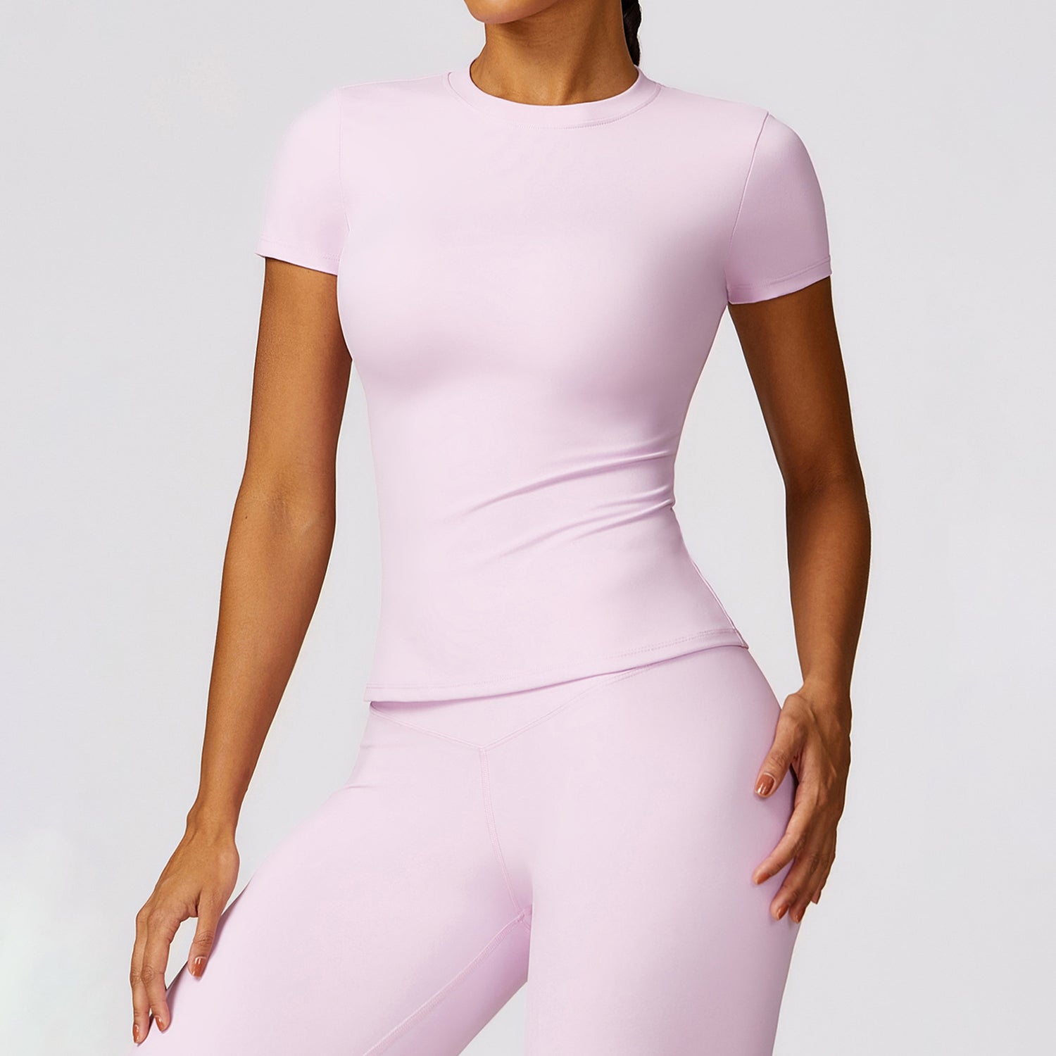 8455 Women Sports Suit Slim Fit Short Sleeve T-shirt Yoga Fitness Top and Pants