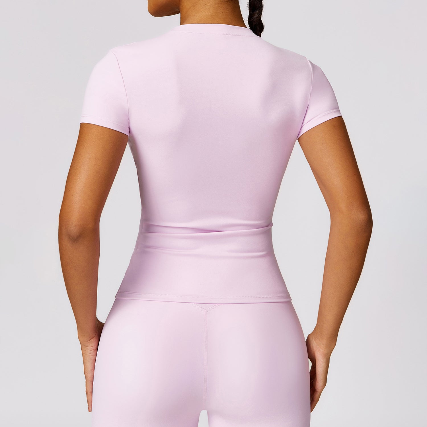8455 Women Sports Suit Slim Fit Short Sleeve T-shirt Yoga Fitness Top and Pants